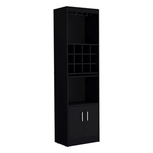Pemberly Row Tall Bar Cabinet with Wine Rack 71in High in Black