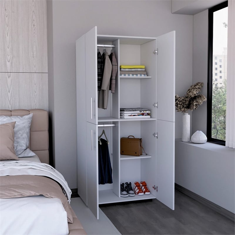 Pemberly Row Tall Bedroom Armoire Wardrobe 70.8in High in White