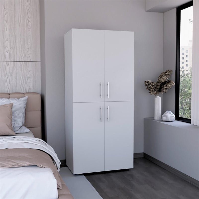 Pemberly Row Tall Bedroom Armoire Wardrobe 70.8in High in White