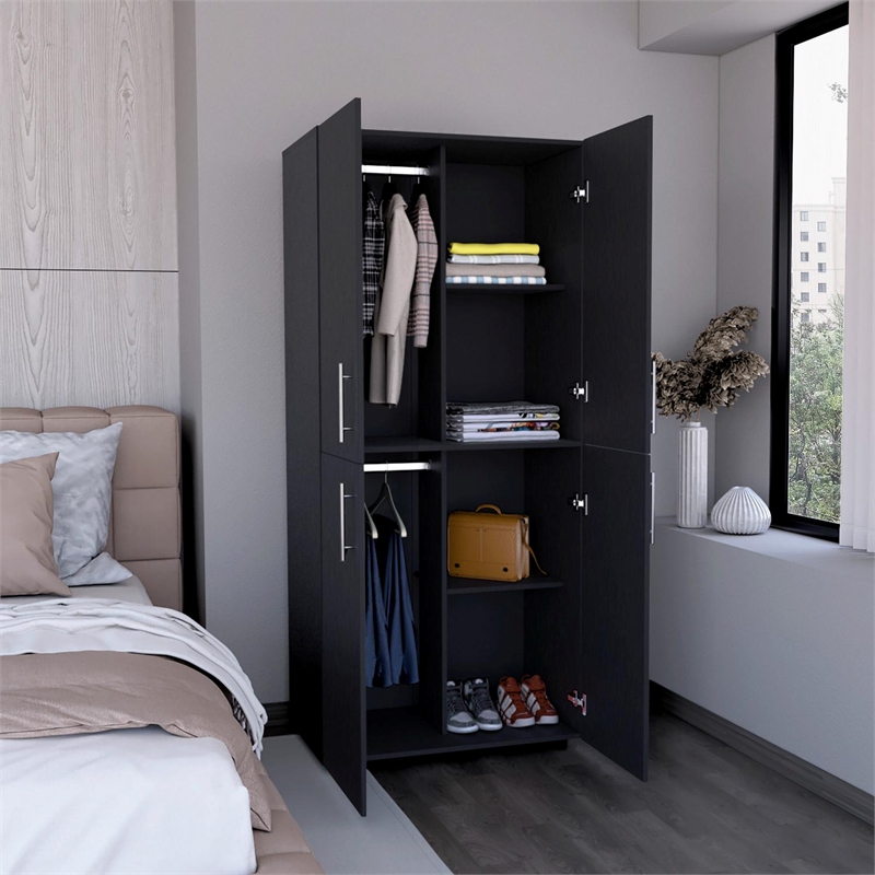 Pemberly Row Tall Bedroom Armoire Wardrobe 70.8in High in Black