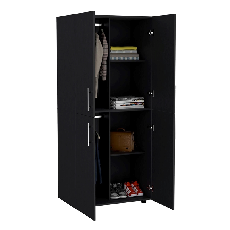Pemberly Row Tall Bedroom Armoire Wardrobe 70.8in High in Black