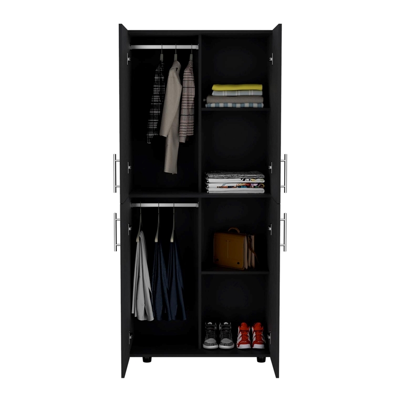 Pemberly Row Tall Bedroom Armoire Wardrobe 70.8in High in Black