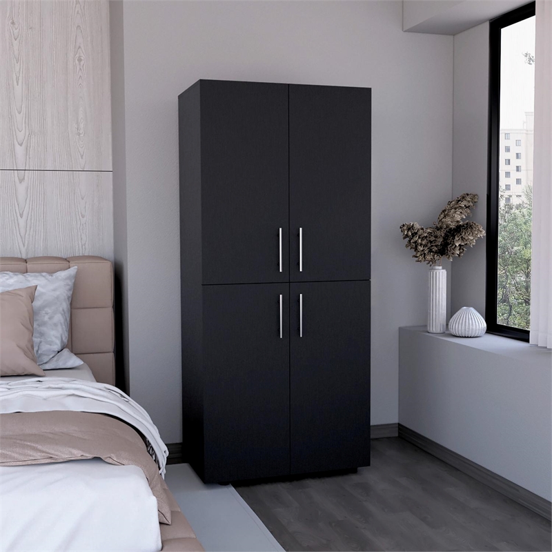 Pemberly Row Tall Bedroom Armoire Wardrobe 70.8in High in Black