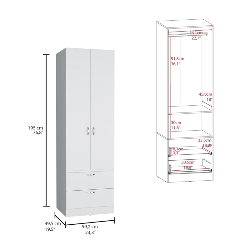 Pemberly Row Tall Bedroom Armoire Wardrobe 76in High in White