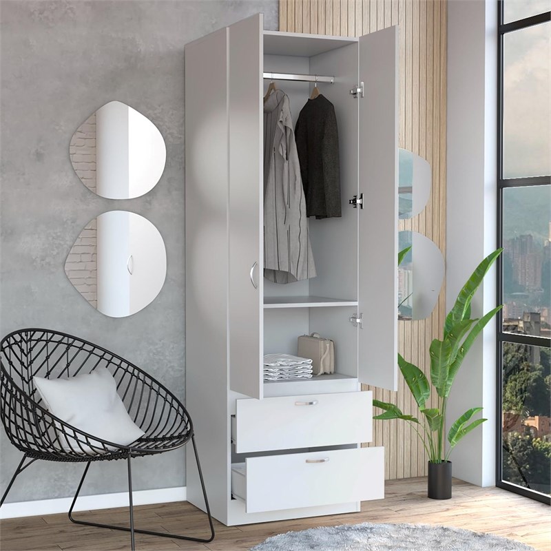 Pemberly Row Tall Bedroom Armoire Wardrobe 76in High in White