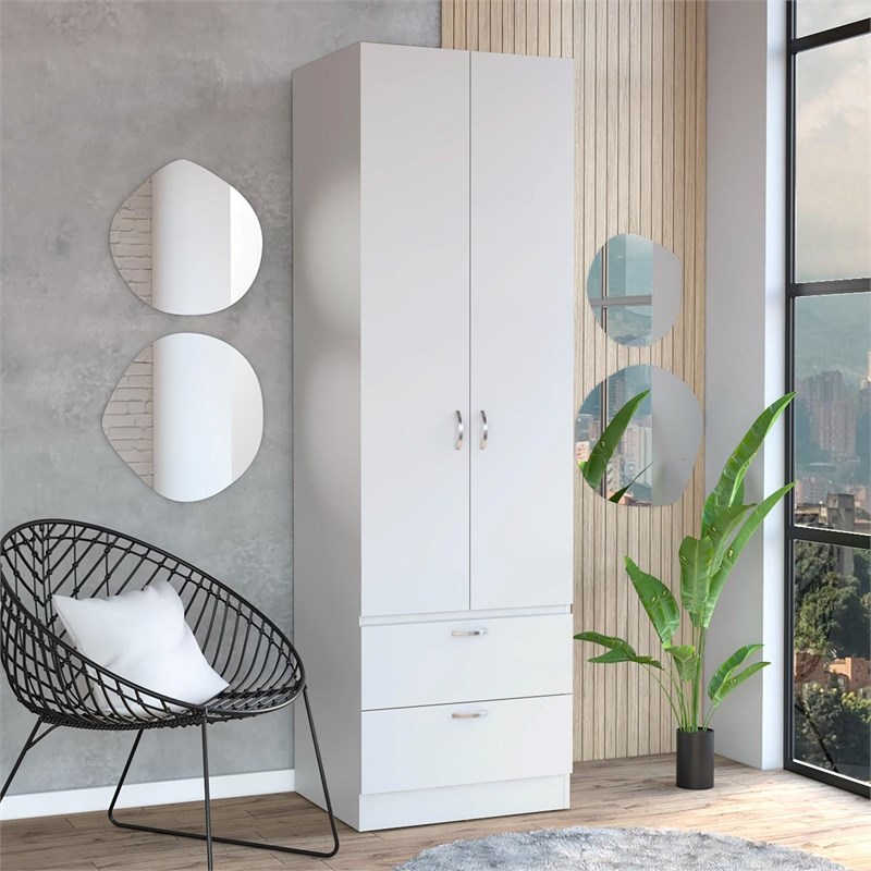 Pemberly Row Tall Bedroom Armoire Wardrobe 76in High in White