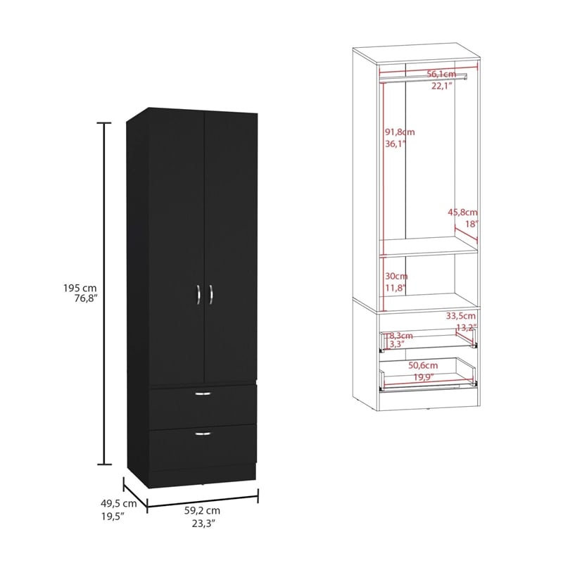 Pemberly Row Tall Bedroom Armoire Wardrobe 76in High in Black