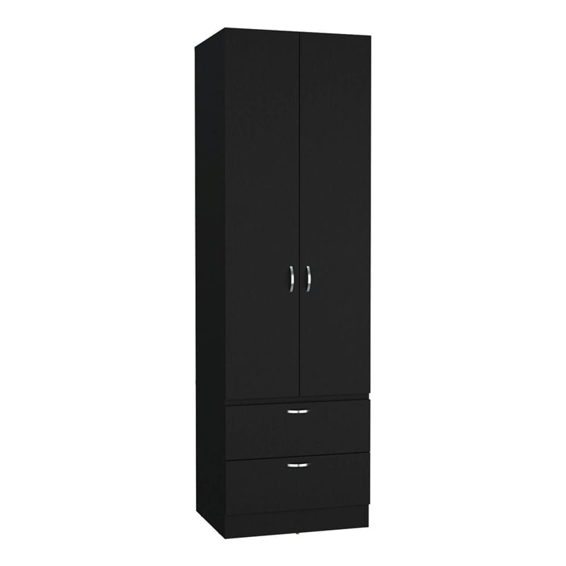 Pemberly Row Tall Bedroom Armoire Wardrobe 76in High in Black