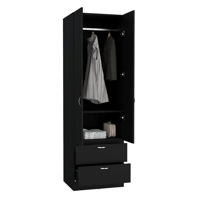 Pemberly Row Tall Bedroom Armoire Wardrobe 76in High in Black