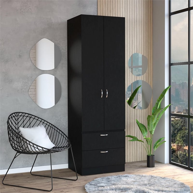 Pemberly Row Tall Bedroom Armoire Wardrobe 76in High in Black