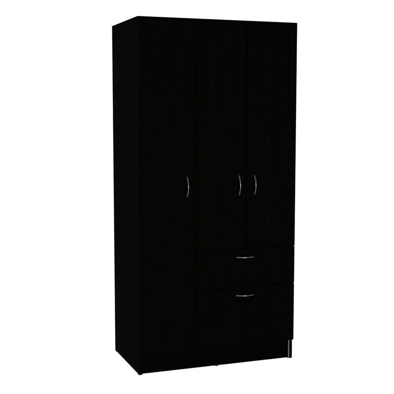 Pemberly Row Armoire and 2 Nightstand Set in Black and White