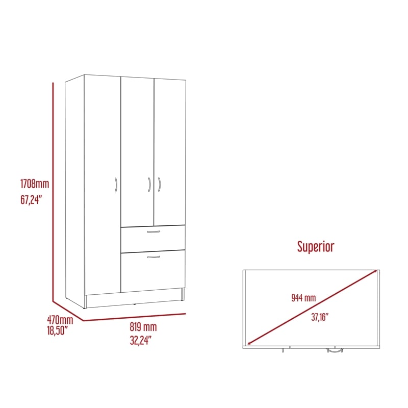 Pemberly Row Armoire and 2 Nightstand Set in Black and White