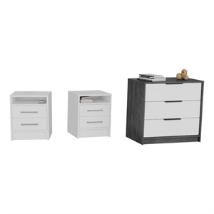 Pemberly Row 3 Piece Bedroom Set Dresser and 2 Nightstands in Multi-Color