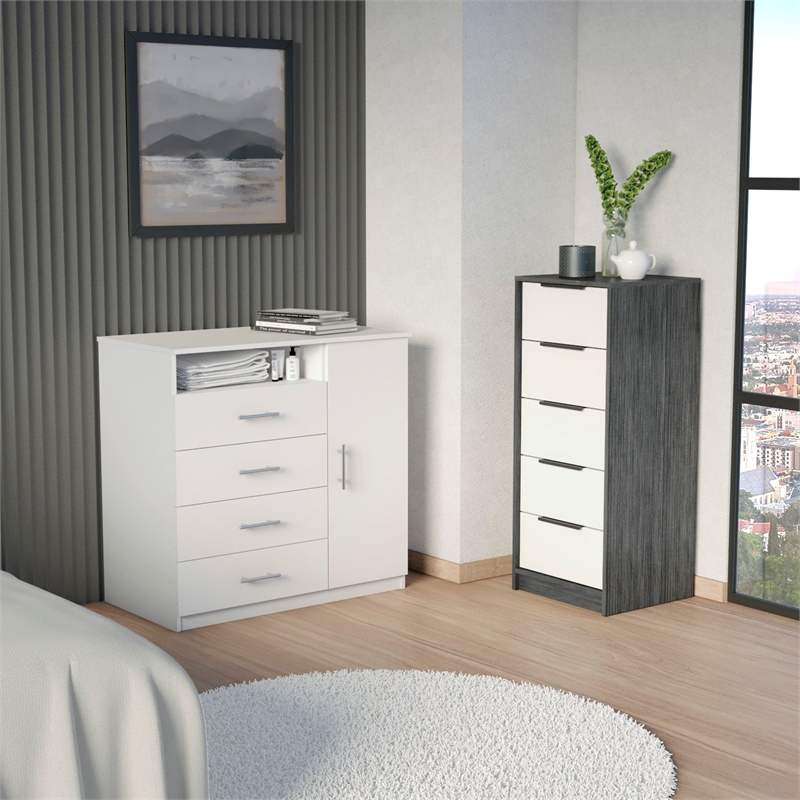 Pemberly Row 2 Piece Bedroom Set 2 Dressers in White and Smokey Oak