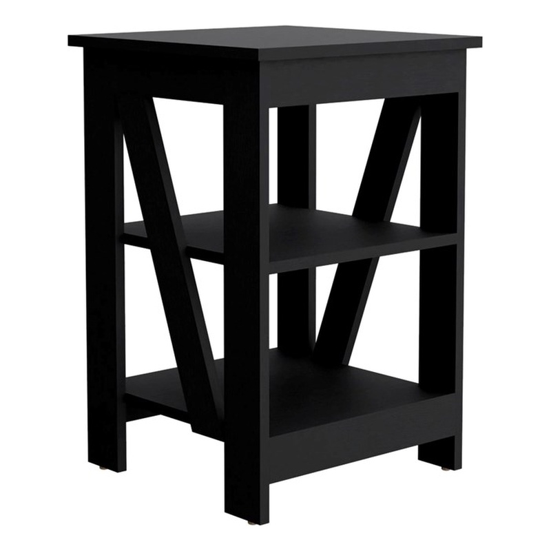 Pemberly Row 3 Open Shelf Side End Table 23.8in High in Black
