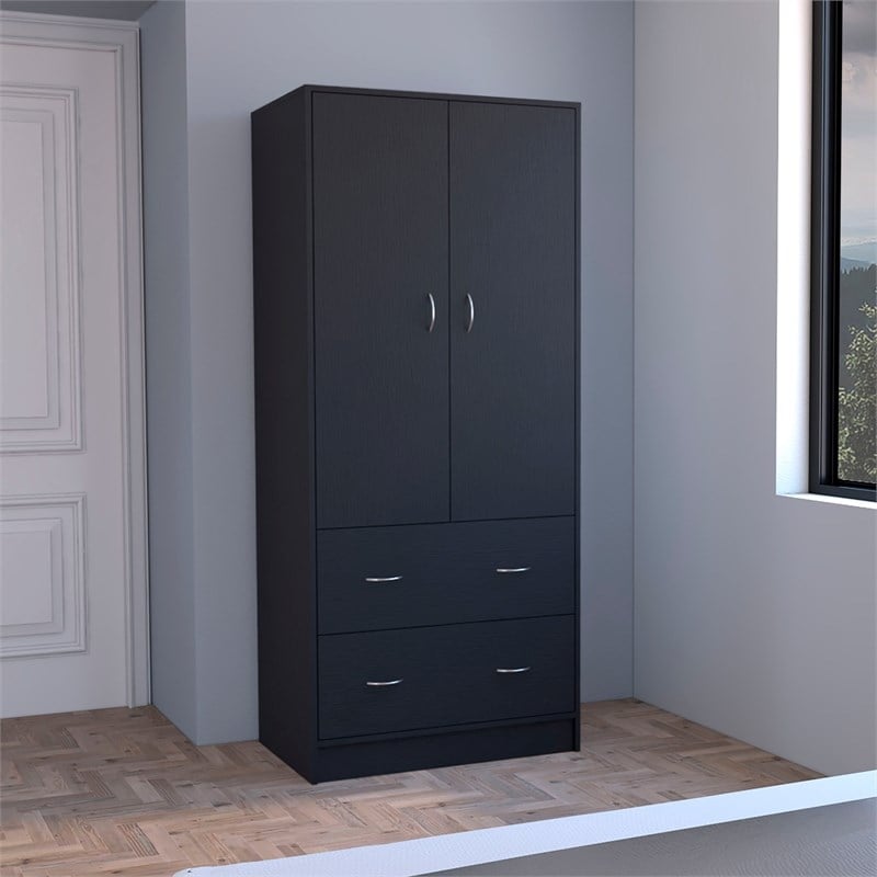 Pemberly Row 2 Door 2 Drawer Bedroom Armoire 70.9in High in Black