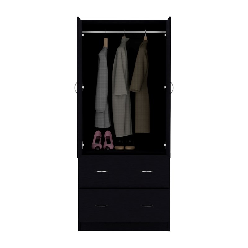 Pemberly Row 2 Door 2 Drawer Bedroom Armoire 70.9in High in Black