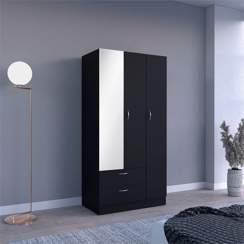 Pemberly Row Bedroom Armoire with Hanging Rod and Drawers in Black
