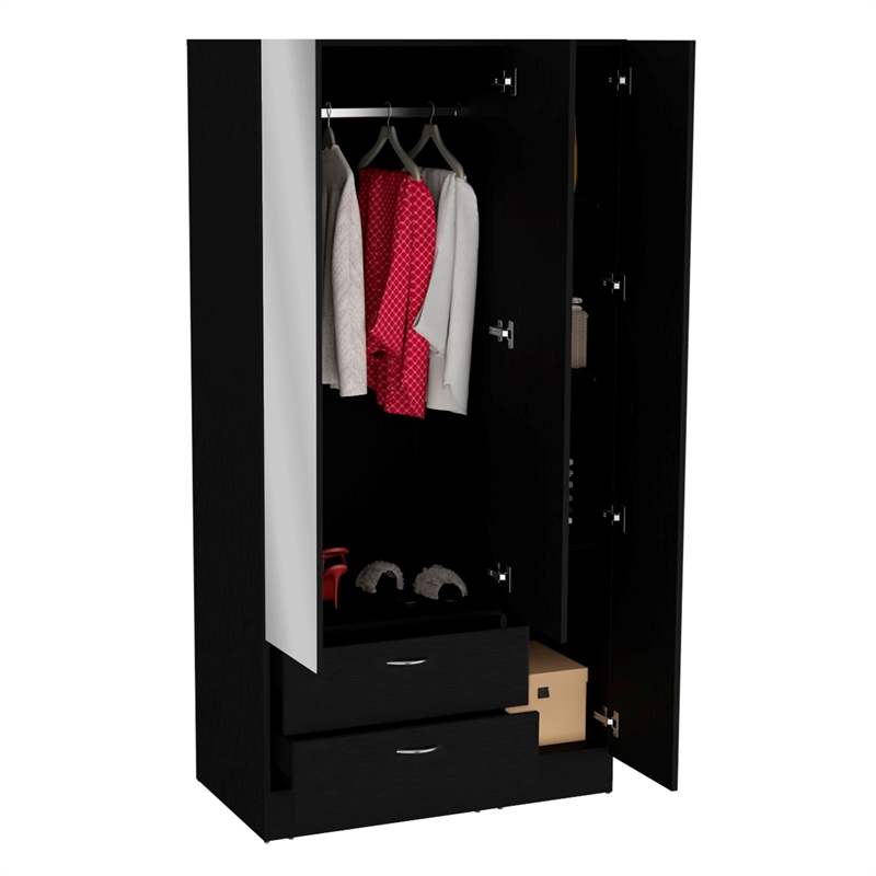 Pemberly Row Bedroom Armoire with Hanging Rod and Drawers in Black