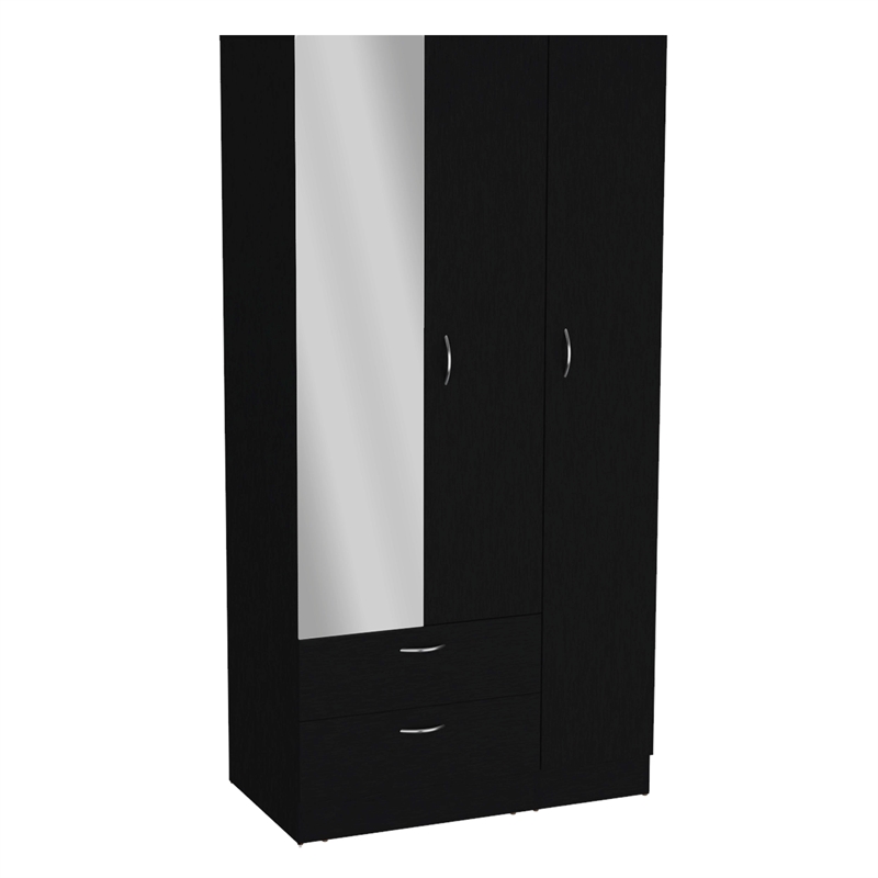 Pemberly Row Bedroom Armoire with Hanging Rod and Drawers in Black