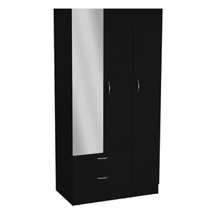 Pemberly Row Bedroom Armoire with Hanging Rod and Drawers in Black