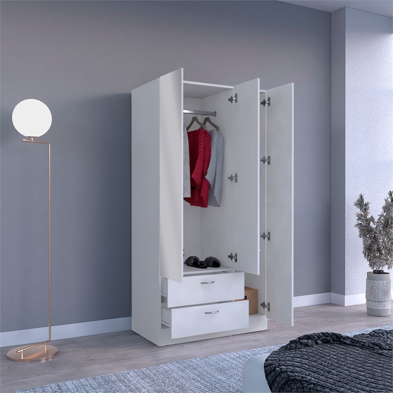 Pemberly Row Bedroom Armoire with Hanging Rod and Drawers in White