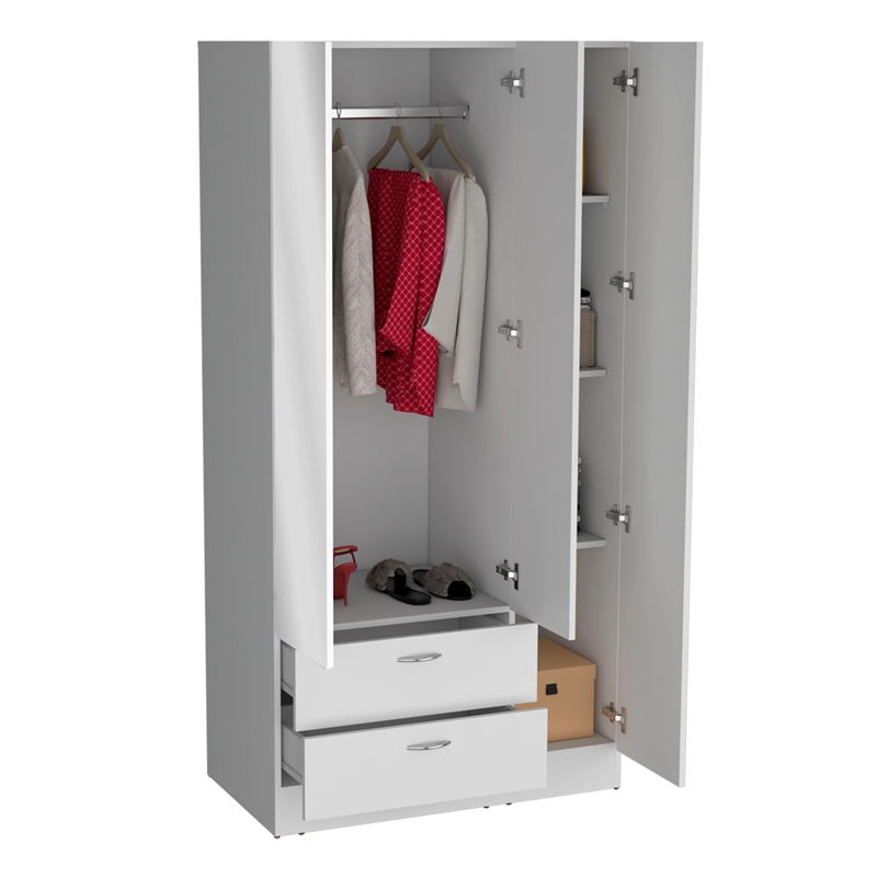 Pemberly Row Bedroom Armoire with Hanging Rod and Drawers in White