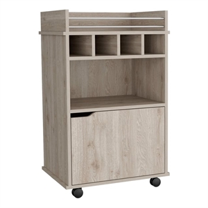 Pemberly Row Bar Cart with Wine Cubbies and Shelves 35in High in Beige