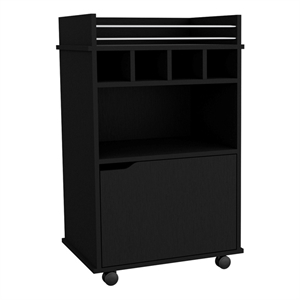 Pemberly Row Bar Cart with Wine Cubbies and Shelves 35in High in Black