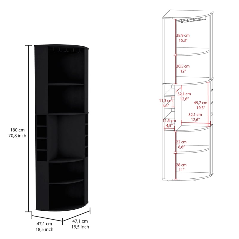 Pemberly Row Corner Bar Cabinet with Wine Storage 70.8in in Black