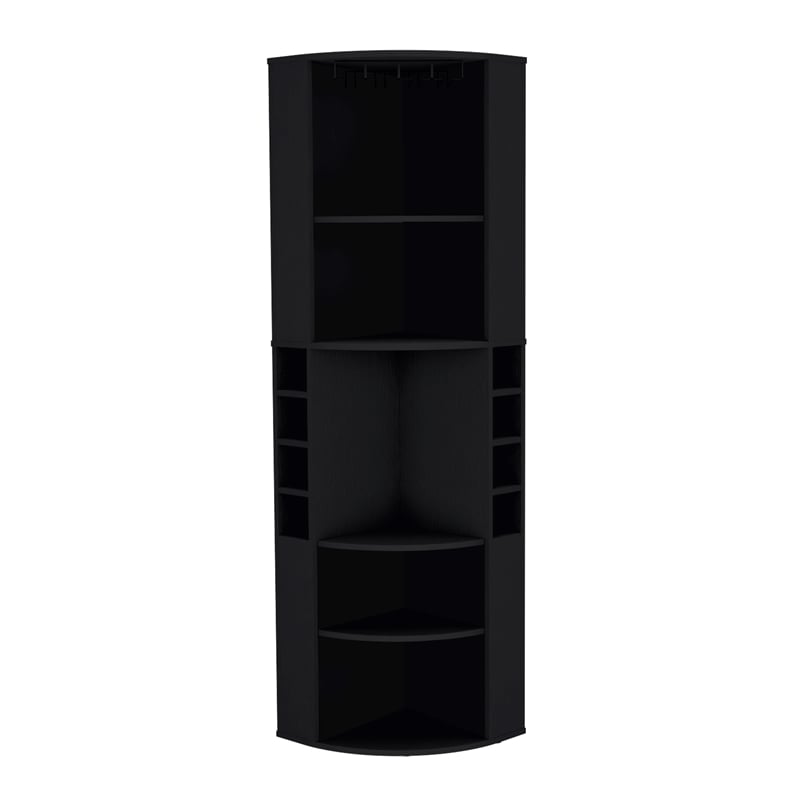Pemberly Row Corner Bar Cabinet with Wine Storage 70.8in in Black