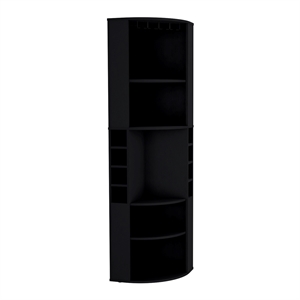 Pemberly Row Corner Bar Cabinet with Wine Storage 70.8in in Black