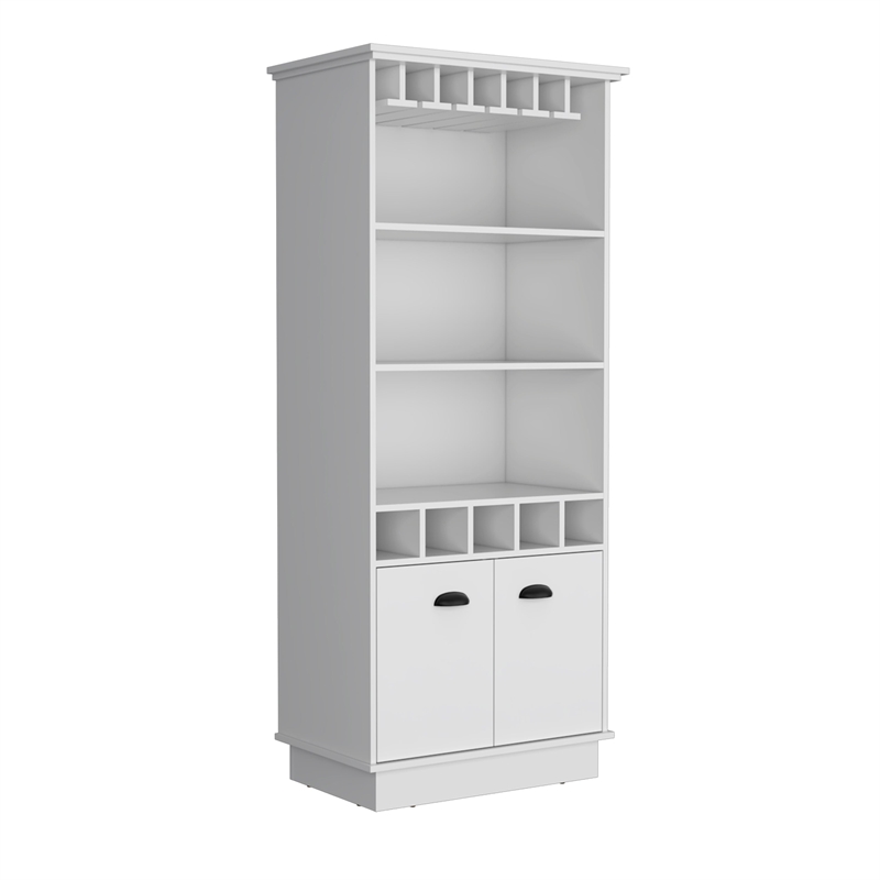 Pemberly Row Tall Bar Cabinet with Shelves 69.6in High in White