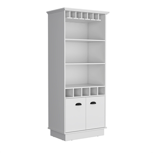 Pemberly Row Tall Bar Cabinet with Shelves 69.6in High in White
