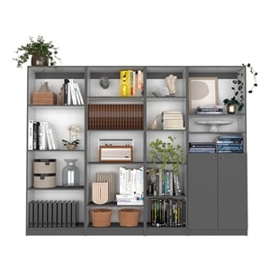 Pemberly Row 4 Piece Bookcase Set 71in Tall in Matt Gray and White