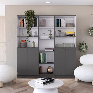 Pemberly Row 3 Piece Bookcase Set 71in Tall in Matt Gray and White