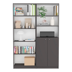 Pemberly Row 2 Piece Bookcase Set 71in Tall in Matt Gray and White