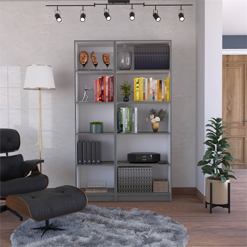 Pemberly Row 2 Piece Bookcase Set 71in Tall in Matt Gray and White