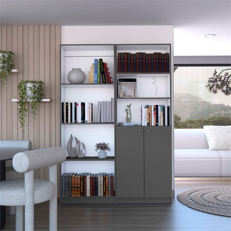 Pemberly Row 2 Piece Bookcase Set 71in Tall in Matt Gray and White