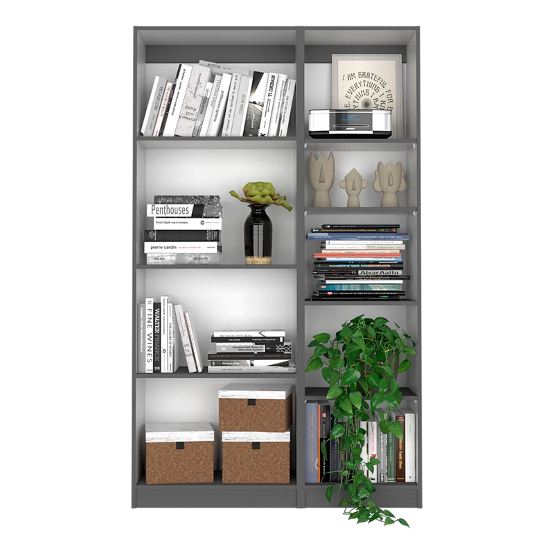 Pemberly Row 2 Piece Bookcase Set 71in Tall in Matt Gray and White