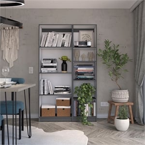 Pemberly Row 2 Piece Bookcase Set 71in Tall in Matt Gray and White
