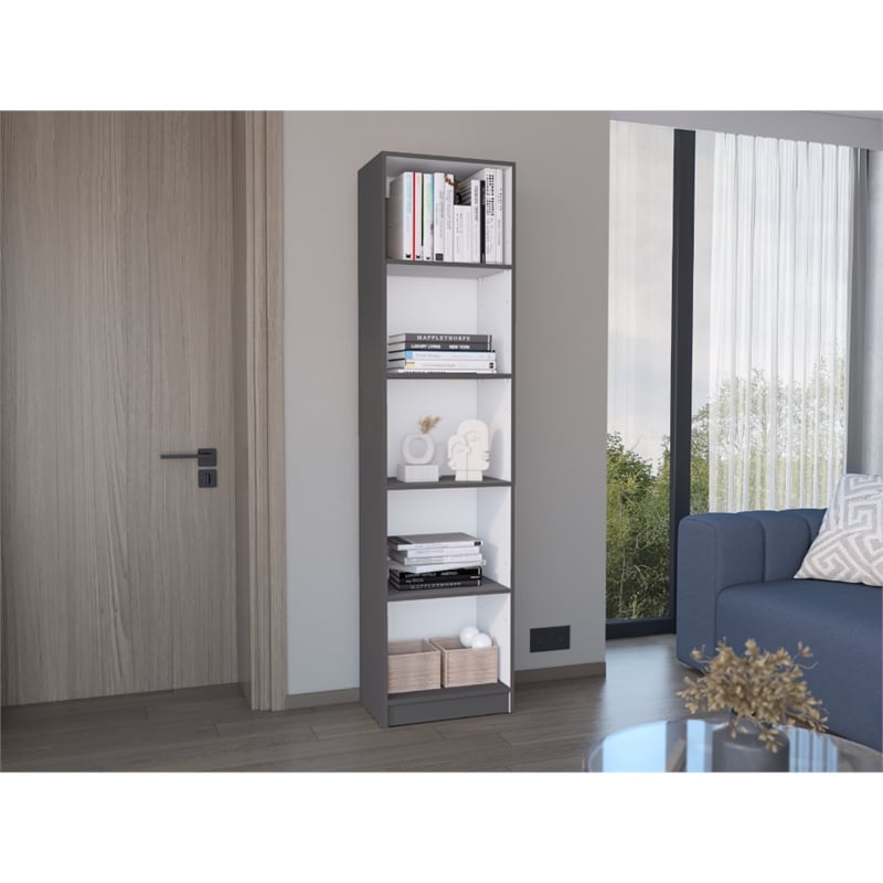 Pemberly Row XS 5 Tier Slim Bookcase 71in Tall in Multi-Color