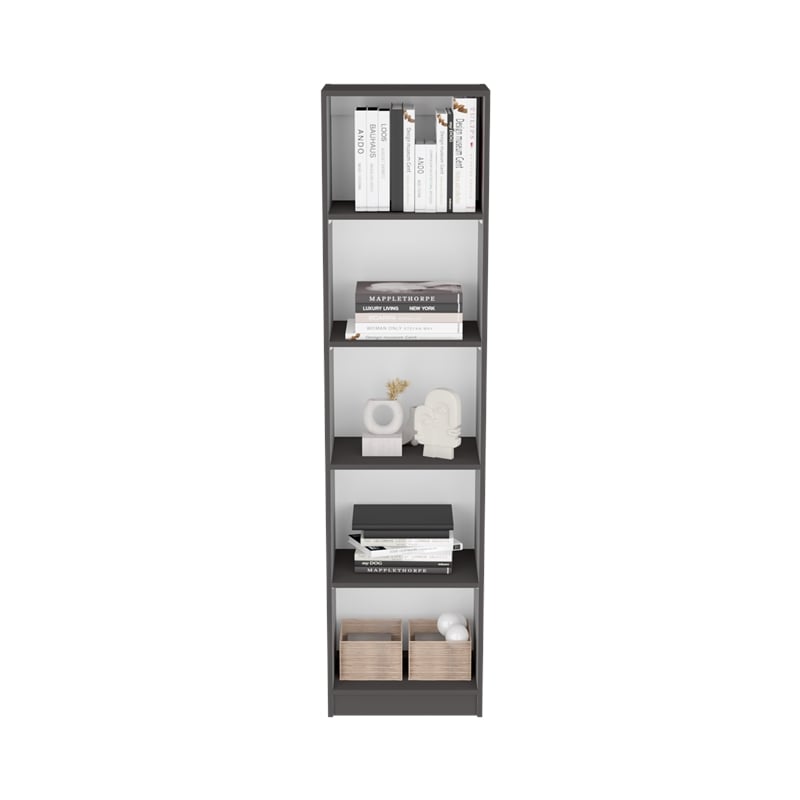 Pemberly Row XS 5 Tier Slim Bookcase 71in Tall in Multi-Color