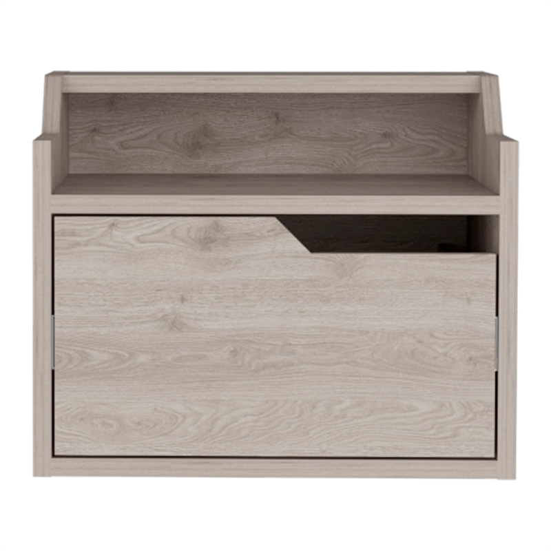 Pemberly Row Floating Nightstand with Drawer and Shelf in Gray