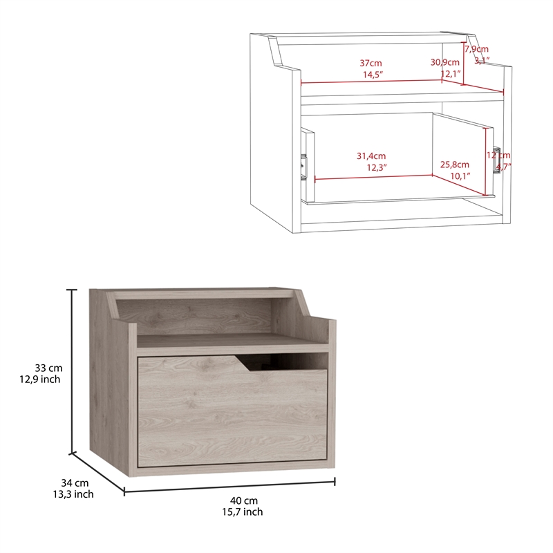 Pemberly Row Floating Nightstand with Drawer and Shelf in Gray