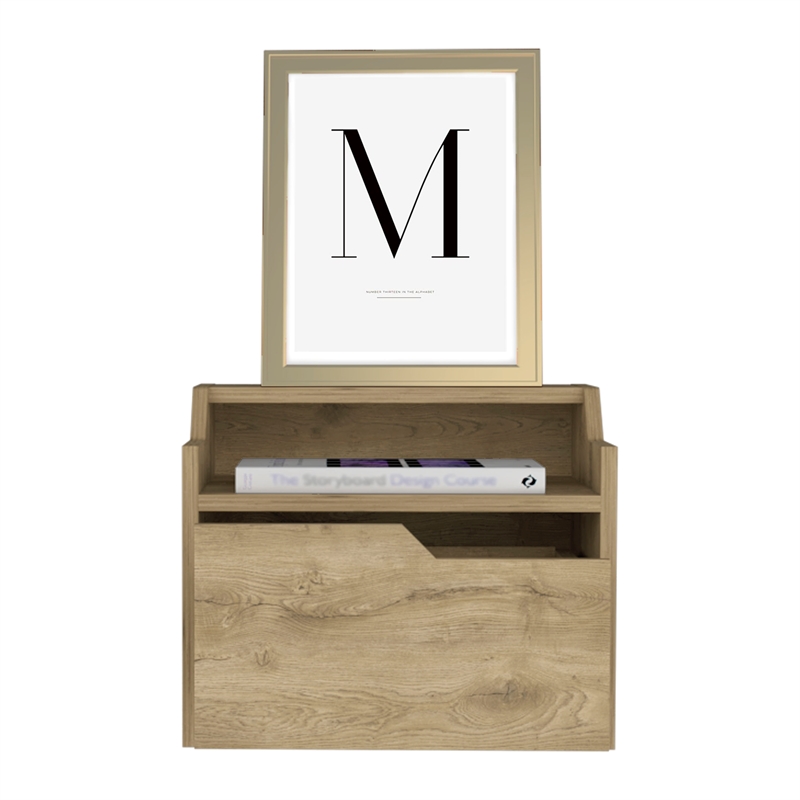 Pemberly Row Floating Nightstand with Drawer and Shelf in Beige
