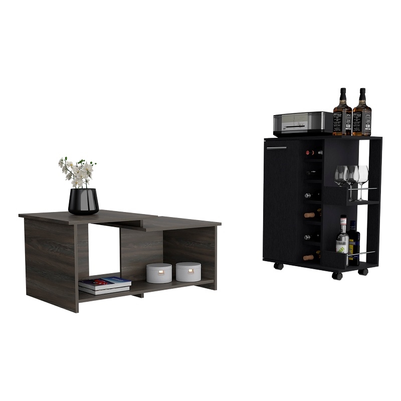 Pemberly Row 2 Piece Bar Cart and Coffee Table Set in Multi-Color
