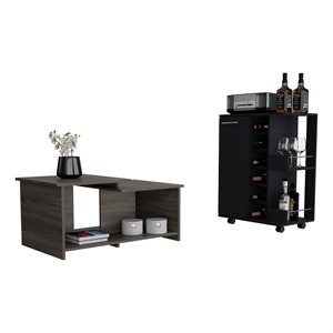 Pemberly Row 2 Piece Bar Cart and Coffee Table Set in Multi-Color