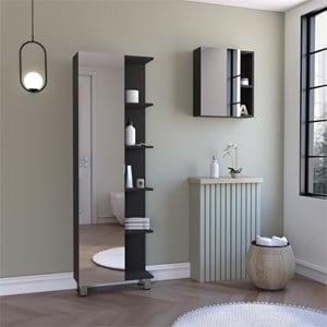 Pemberly Row 2 Piece Bathroom Set Linen and Medicine Cabinet in Black