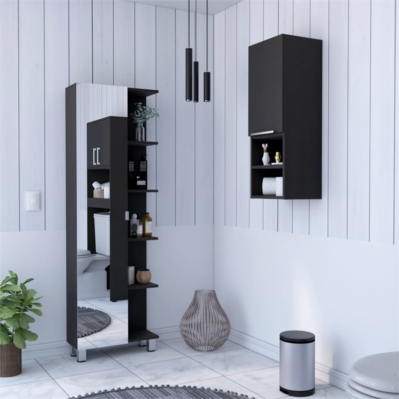 Pemberly Row 2 Piece Bathroom Set Linen and Medicine Cabinet in Black